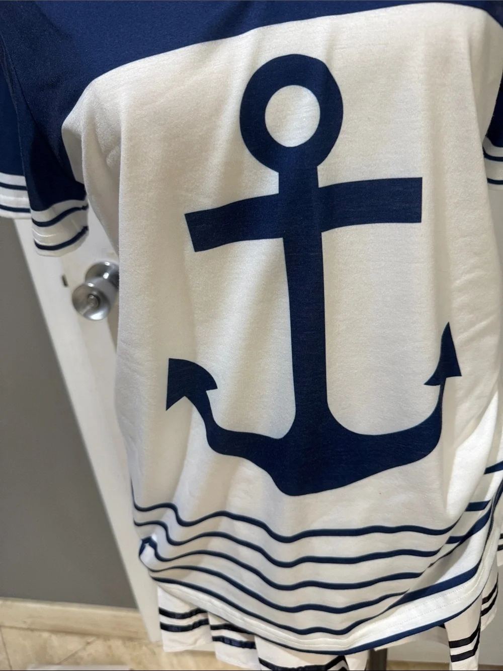 Nautical Anchor V-Neck Tunic Top - Navy and White, Har, Skirt & Scarf
